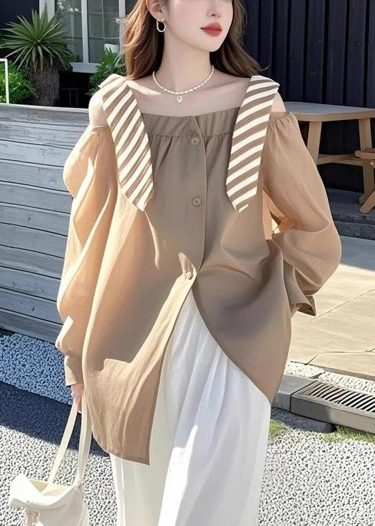 Shirt Side Open Spring False Two Rose Stylish Pieces Cotton