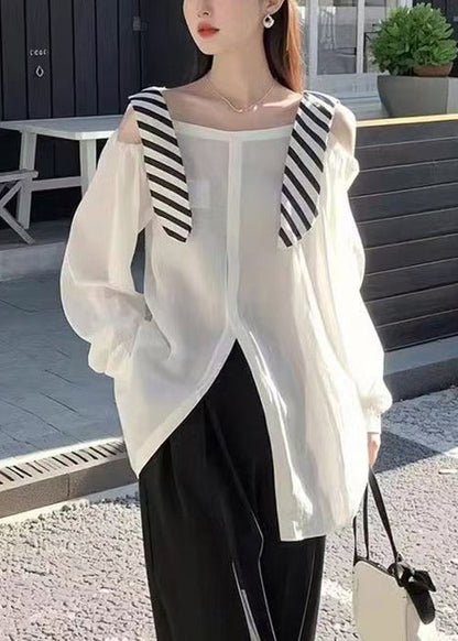 Shirt Side Open Spring False Two Rose Stylish Pieces Cotton