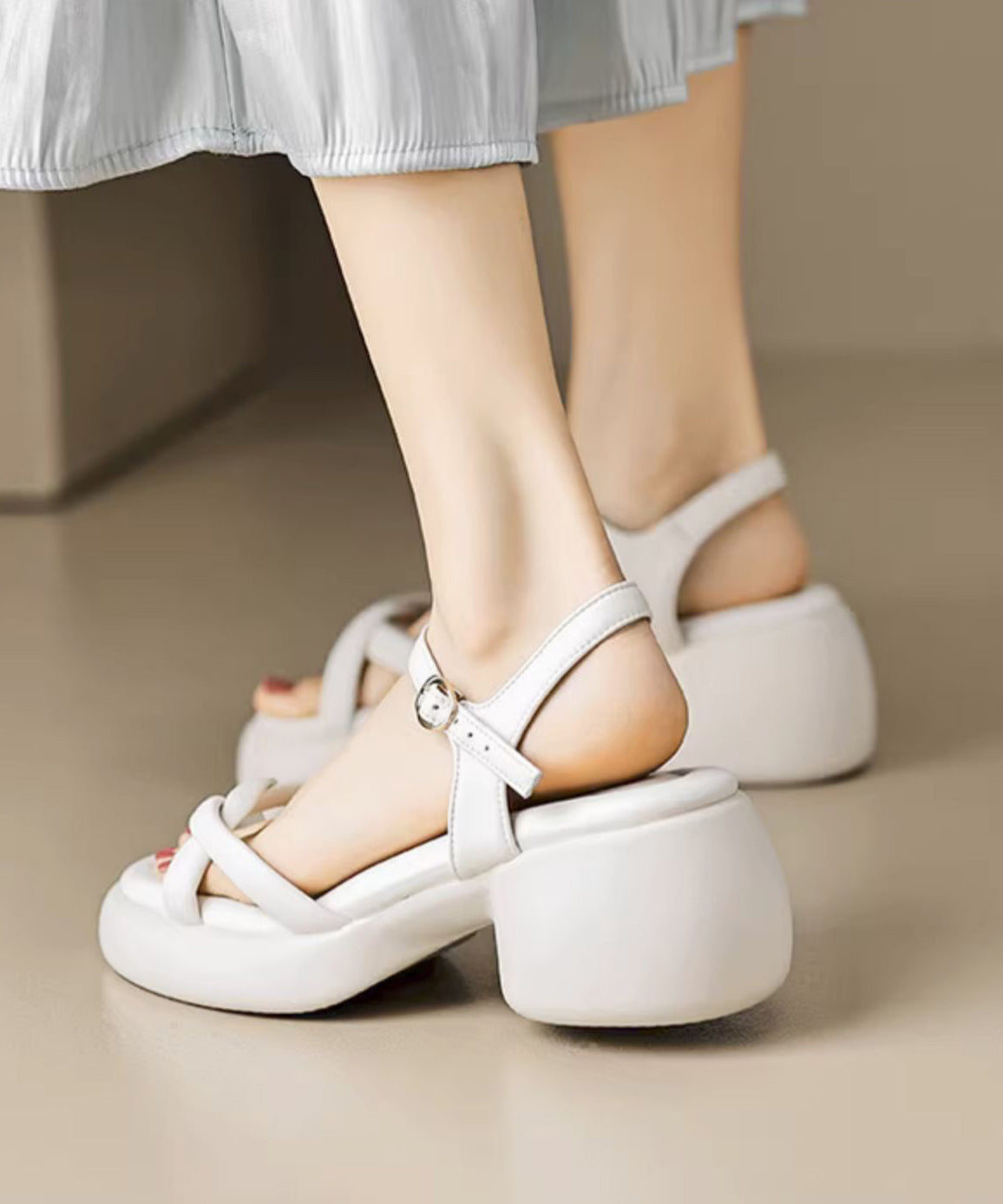 Sandals Stylish Toe Splicing Rose Peep Chunky