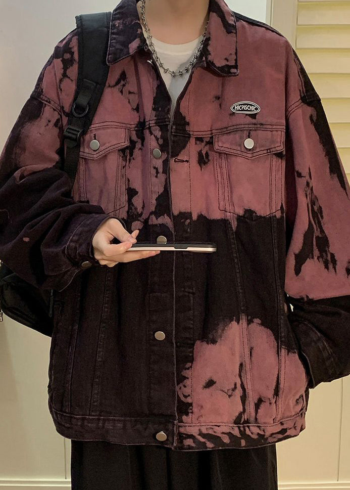 Red Fall Mens Rubber Tie Pockets Denim Dye Stylish Coats