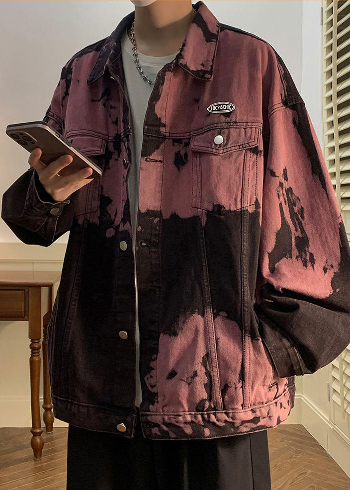 Red Fall Mens Rubber Tie Pockets Denim Dye Stylish Coats