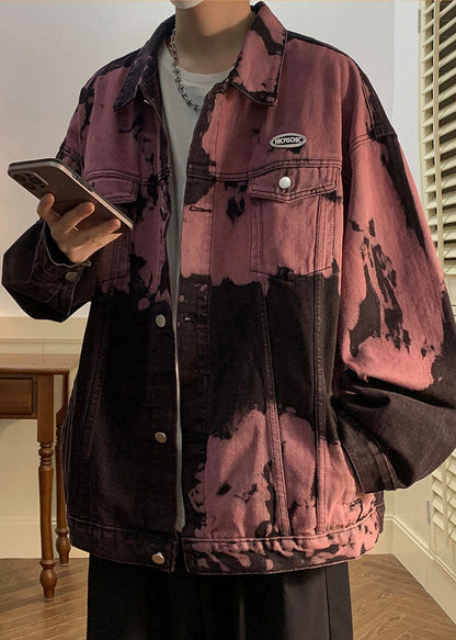 Red Fall Mens Rubber Tie Pockets Denim Dye Stylish Coats
