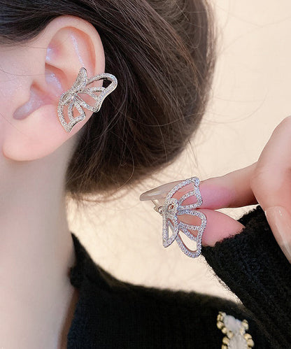 Stylish Silk Copper Zircon Butterfly Hollow Out Stud Earrings MM089