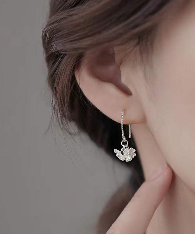 Floral Earrings Silk Stylish Silver Hoop Acrylic Sterling