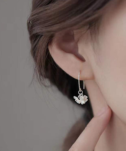 Floral Earrings Silk Stylish Silver Hoop Acrylic Sterling