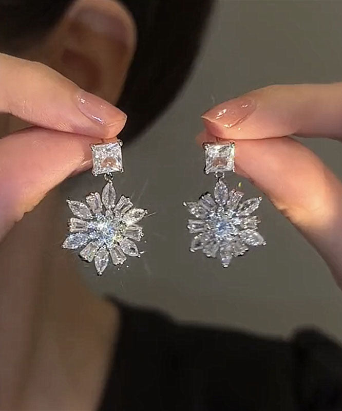 Stylish Silk Sterling Silver Zircon Snowflake Drop Earrings II019