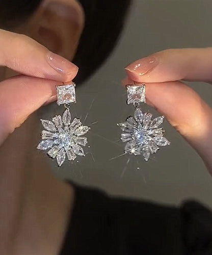 Stylish Silk Sterling Silver Zircon Snowflake Drop Earrings II019