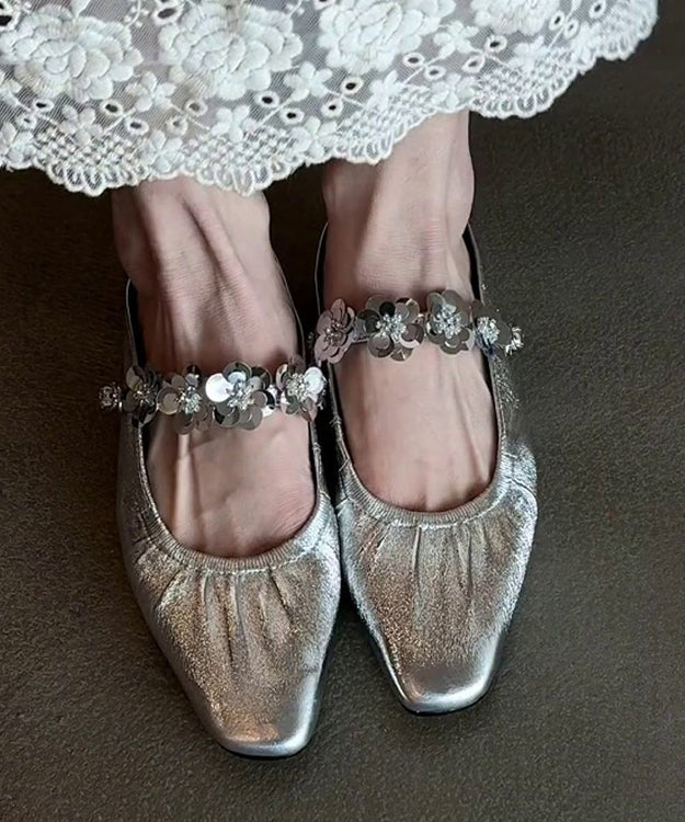 Slide Stylish Silver Leather Sandals Faux Splicing