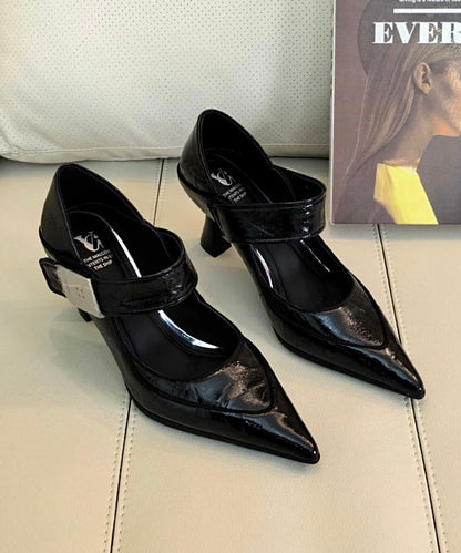 Cowhide Blue Stylish Leather Splicing Grey Pointed Toe High Heels