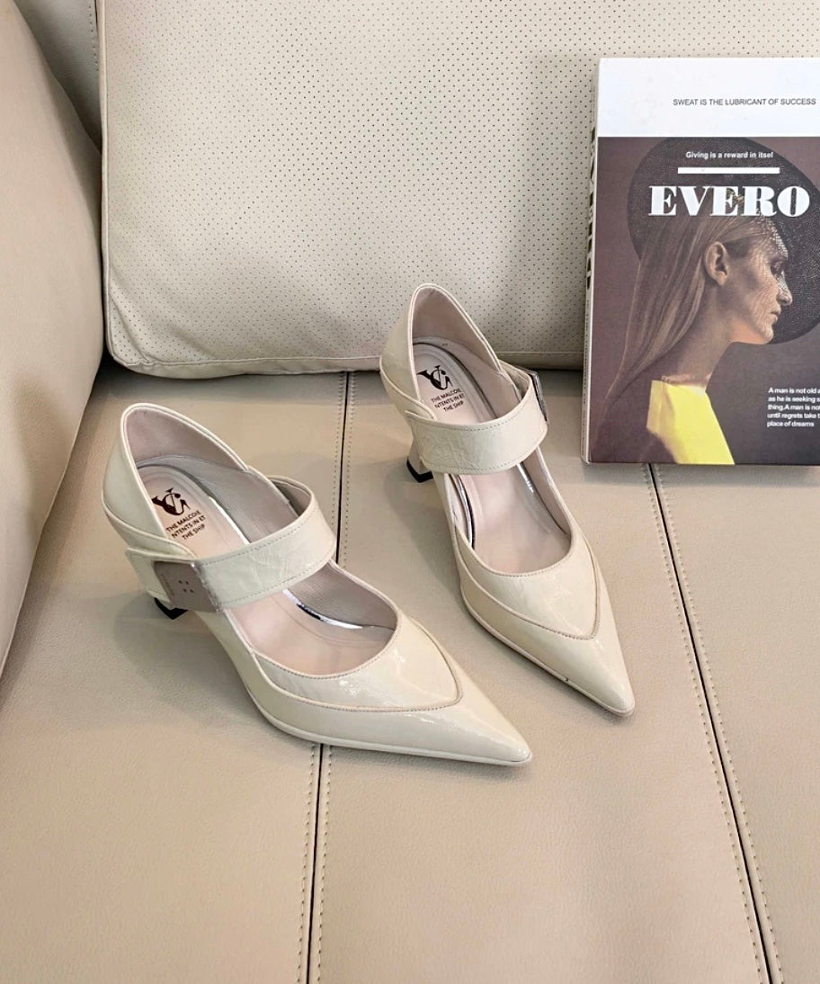 Cowhide Blue Stylish Leather Splicing Grey Pointed Toe High Heels