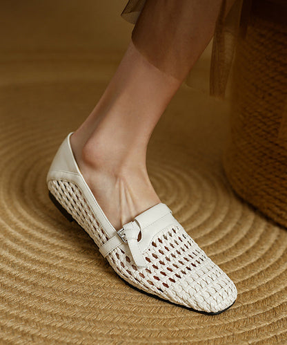 Cowhide Splicing Stylish Leather Women Loafers For Black