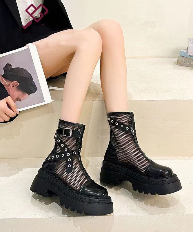 Stylish Splicing Platform Boots Pink Breathable Mesh JJ039