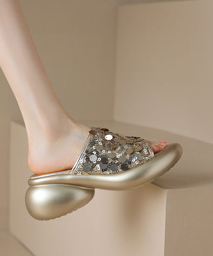 Splicing Gold Stylish Platform Peep Slide Sandals Sequins Toe