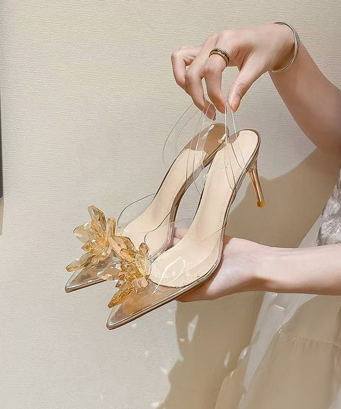 Pointed Stylish Silver Stiletto Splicing Crystal Sandals Toe