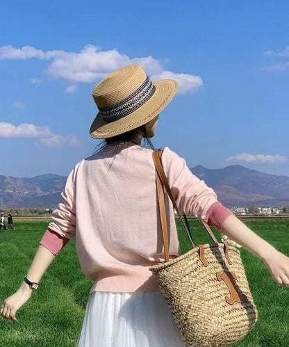Khaki Cloche Woven Straw Hat Versatile Stylish