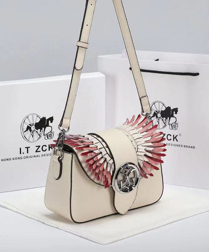 Stylish Versatile White Calf Leather Satchel Bag Handbag GG087