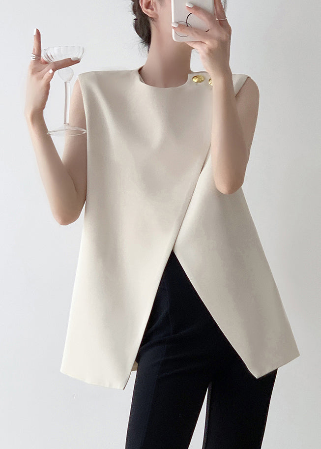 Spandex Stylish White Asymmetrical Tank Sleeveless Solid