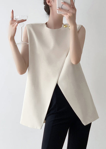 Spandex Stylish White Asymmetrical Tank Sleeveless Solid