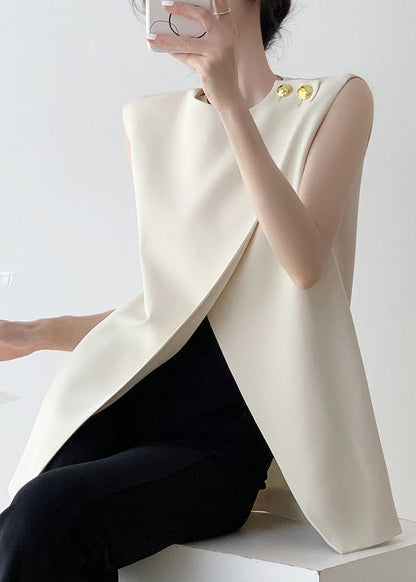 Spandex Stylish White Asymmetrical Tank Sleeveless Solid