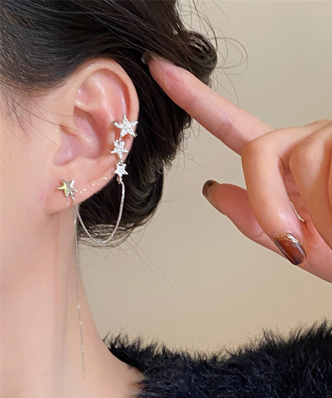 Stylish White Copper Zircon Star Drop Earrings QZ002