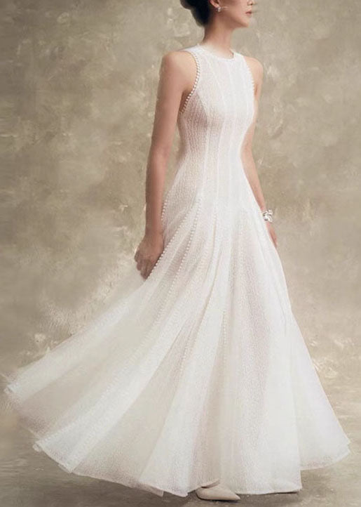 Solid Out Dress Party Hollow Lace Stylish White Sleeveless