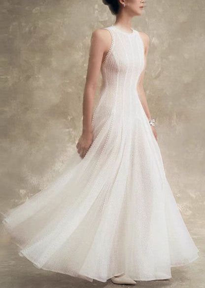 Solid Out Dress Party Hollow Lace Stylish White Sleeveless