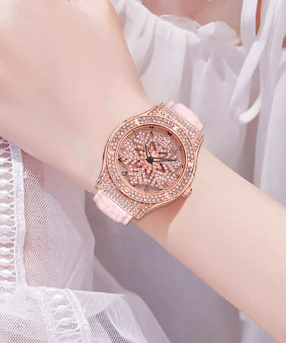 Waterproof Stylish Quartz Leather Zircon Watches Movement White