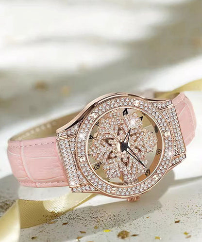 Waterproof Stylish Quartz Leather Zircon Watches Movement White