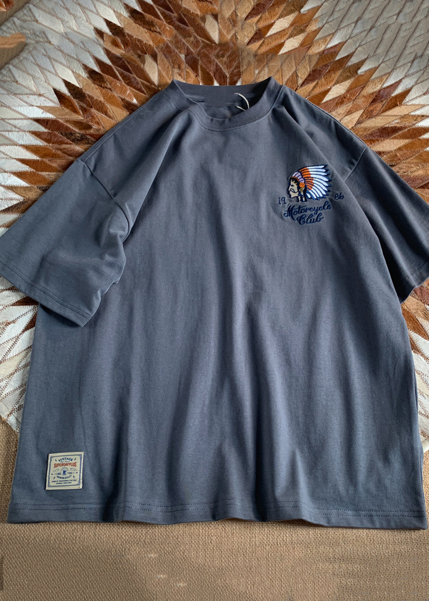 T Men Stylish Embroideried O-Neck Summer Cotton Shirt White