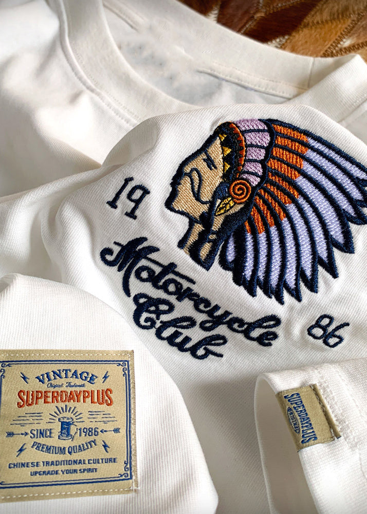 T Men Stylish Embroideried O-Neck Summer Cotton Shirt White