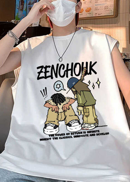 Summer Shirt Stylish Cotton White Print T Men O-Neck