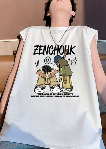 Summer Shirt Stylish Cotton White Print T Men O-Neck