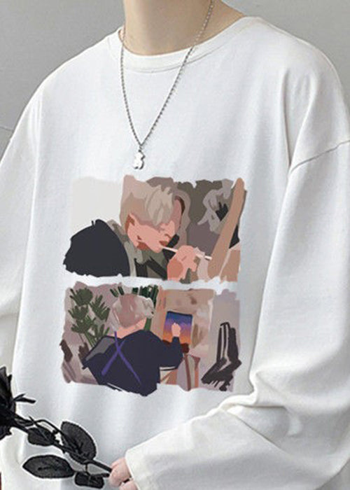 Stylish O Shirts T Neck Print White Spring Mens Cotton