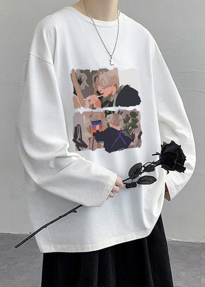 Stylish O Shirts T Neck Print White Spring Mens Cotton