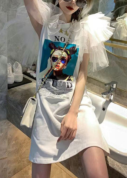 Stylish T Original Shirt Print Cotton Patchwork Design White