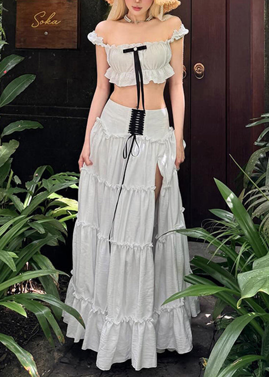 Set Ruffled Cotton Summer Patchwork White Pieces Stylish Two