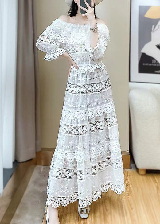 White Out Neck Two Butterfly Set Pieces Stylish Slash Lace Hollow