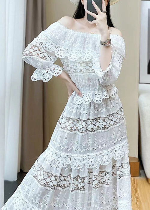 White Out Neck Two Butterfly Set Pieces Stylish Slash Lace Hollow