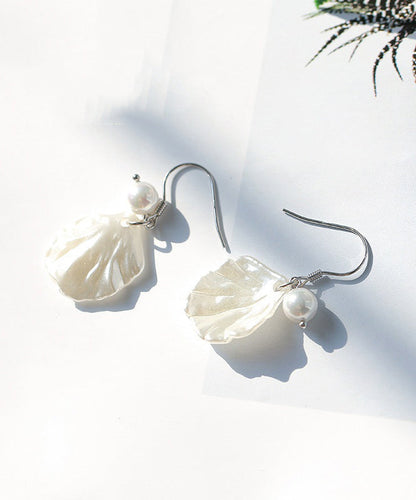 Drop Pearl Sterling Shell Earrings Stylish White Silver