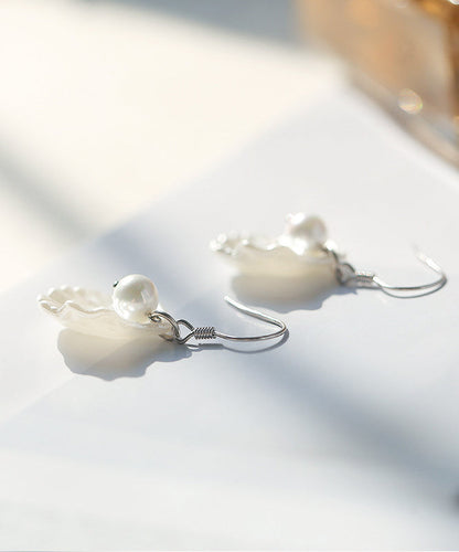 Drop Pearl Sterling Shell Earrings Stylish White Silver