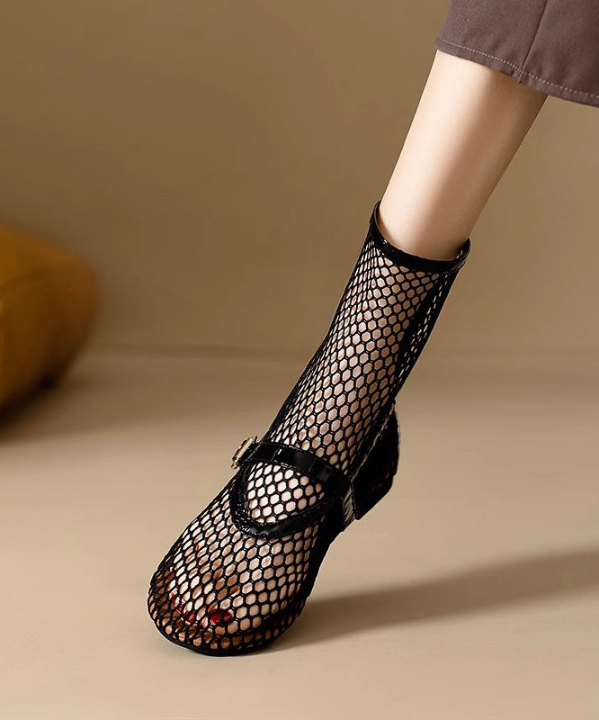 Breathable Zippered Boots Splicing Mesh Stylish Out Hollow Black