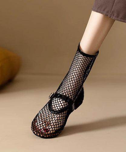 Breathable Zippered Boots Splicing Mesh Stylish Out Hollow Black