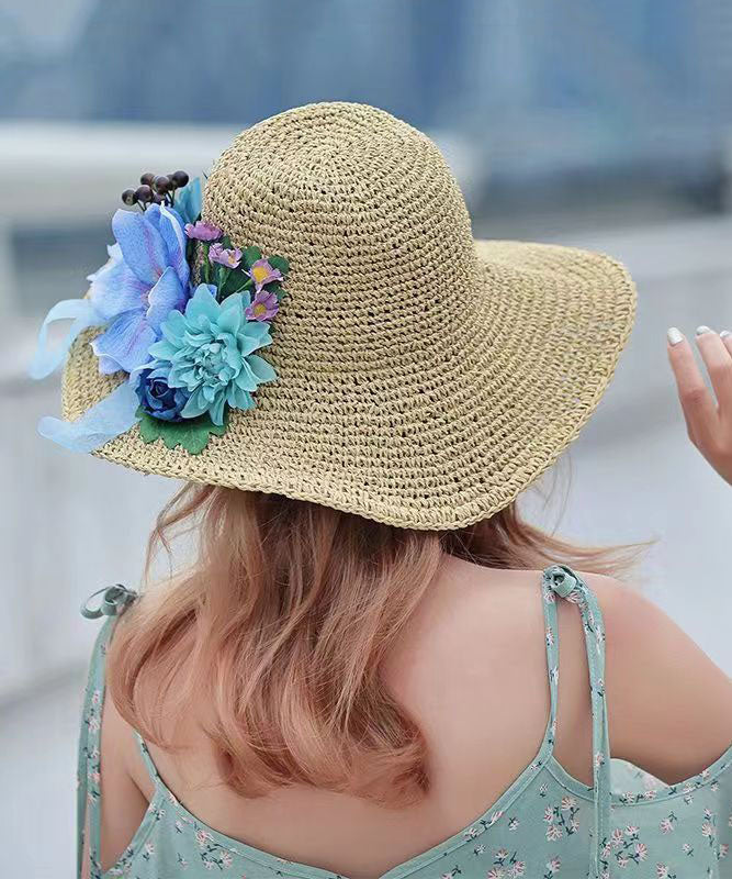 Sommer Strand Blume Große Stroh Soven Faltbare Sonnenschirm Hut YU1022