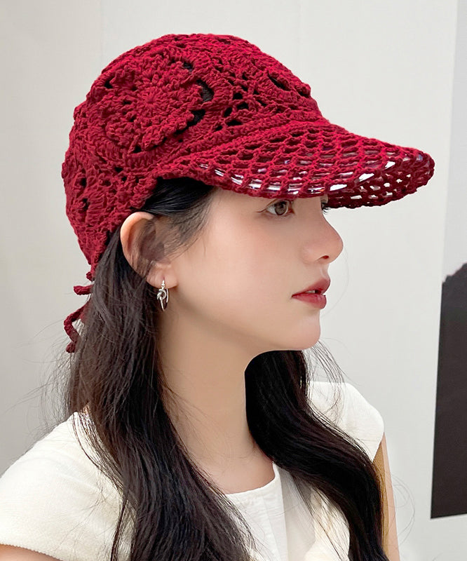 Chapeau d'été en tricot fin et creux avec fleur crochetée noire II052