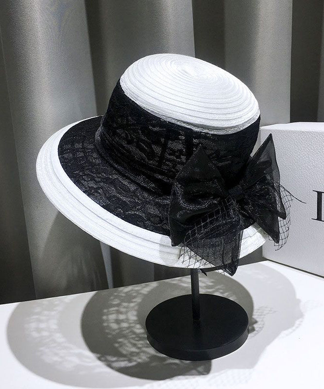 Summer Black Fashion Lace Bow Bucket Tulle Hat