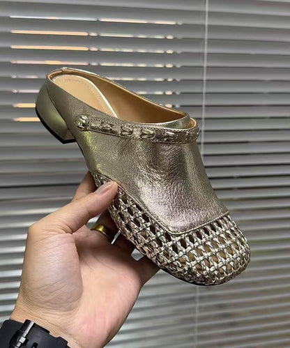 Slide Faux Hollow Summer Leather Black Sandals Out Woven New