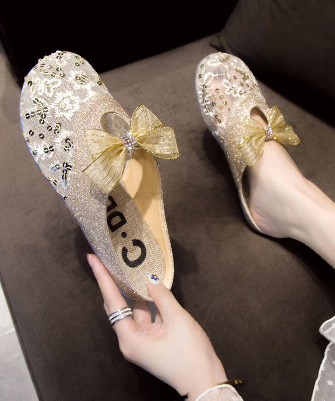 Summer Flat Mesh Bow Slide Gold Sandals New Breathable