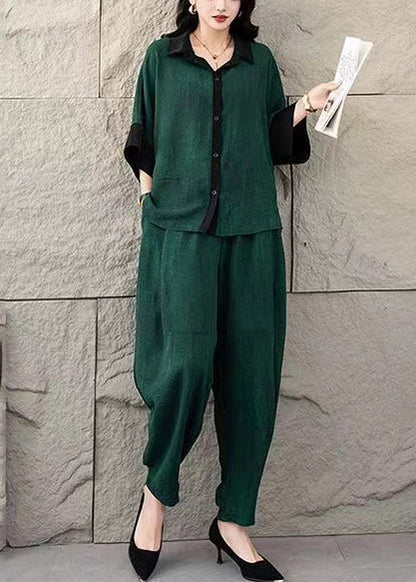 Set Cotton Dye Summer Suit Green Two Tie Oversized Tea Piece