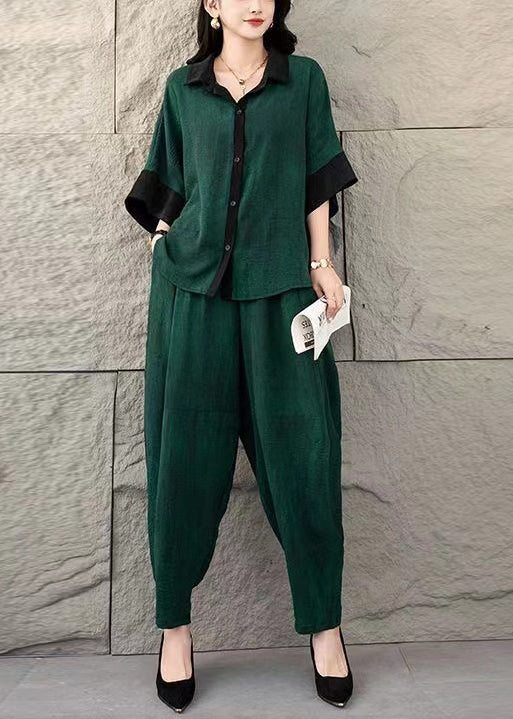 Set Cotton Dye Summer Suit Green Two Tie Oversized Tea Piece