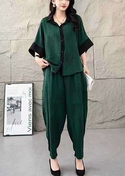 Set Cotton Dye Summer Suit Green Two Tie Oversized Tea Piece
